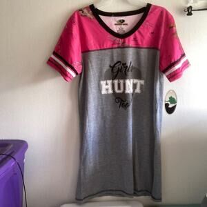 Mossy oak nighty T-shirt pink camo camouflage gray girls hunt too